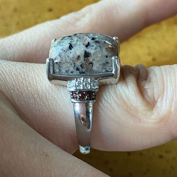 Natural Yooperlite Red Garnet Sterling Silver Ring Size 7 - Picture 3 of 10